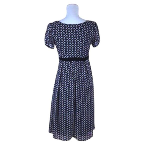 Polka Dot Empire Waist Dress Black Chiffon Sash Twee Romantic Vintage Size S - Picture 3 of 7